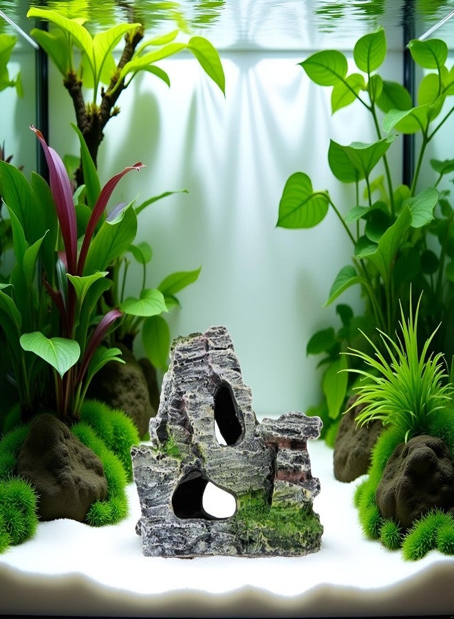 WaigN Artificial Moss Rock Aquarium Stone Cave - Resin Fish Tank Decor for Hiding and Landscaping, Small Mountain Terrain Ornament, Natural-Looking Habitat for Fish, Shrimp, and Reptiles, Decoration - Image 2